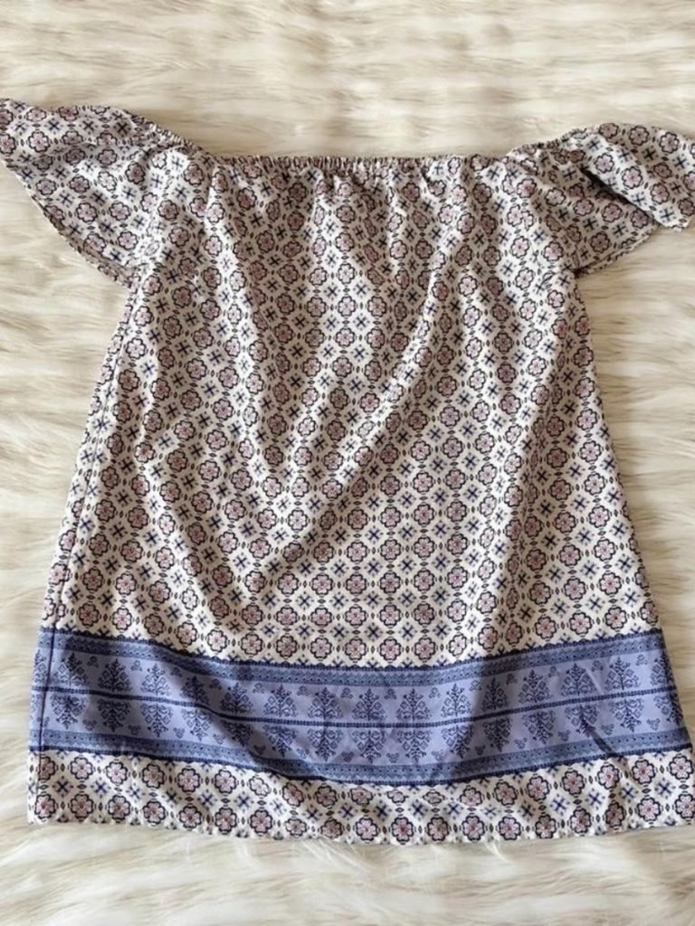 Off-Shoulder Printed Women's Top in Cream and Blue